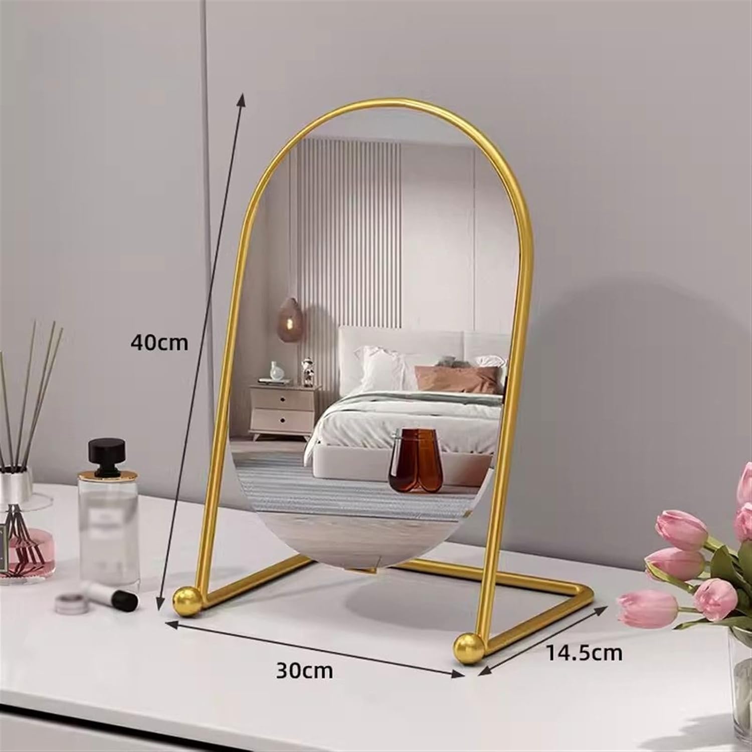 Makeup Mirror Advanced Light Luxury Makeup Mirror Desktop Girls Dormitory Makeup Mirror Simple Jewelry Store Special Mirror Beauty Mirror(Medium)