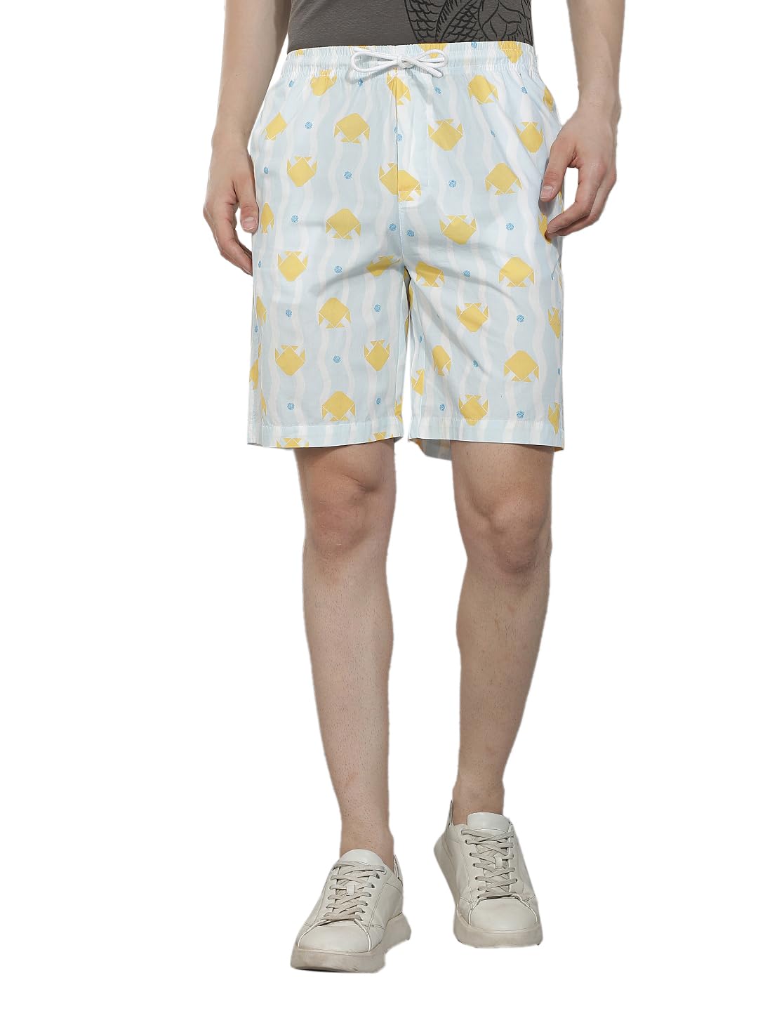 crimsoune club Men's Yellow 100% Cotton Graphic Printed Lounge Shorts-picture-18