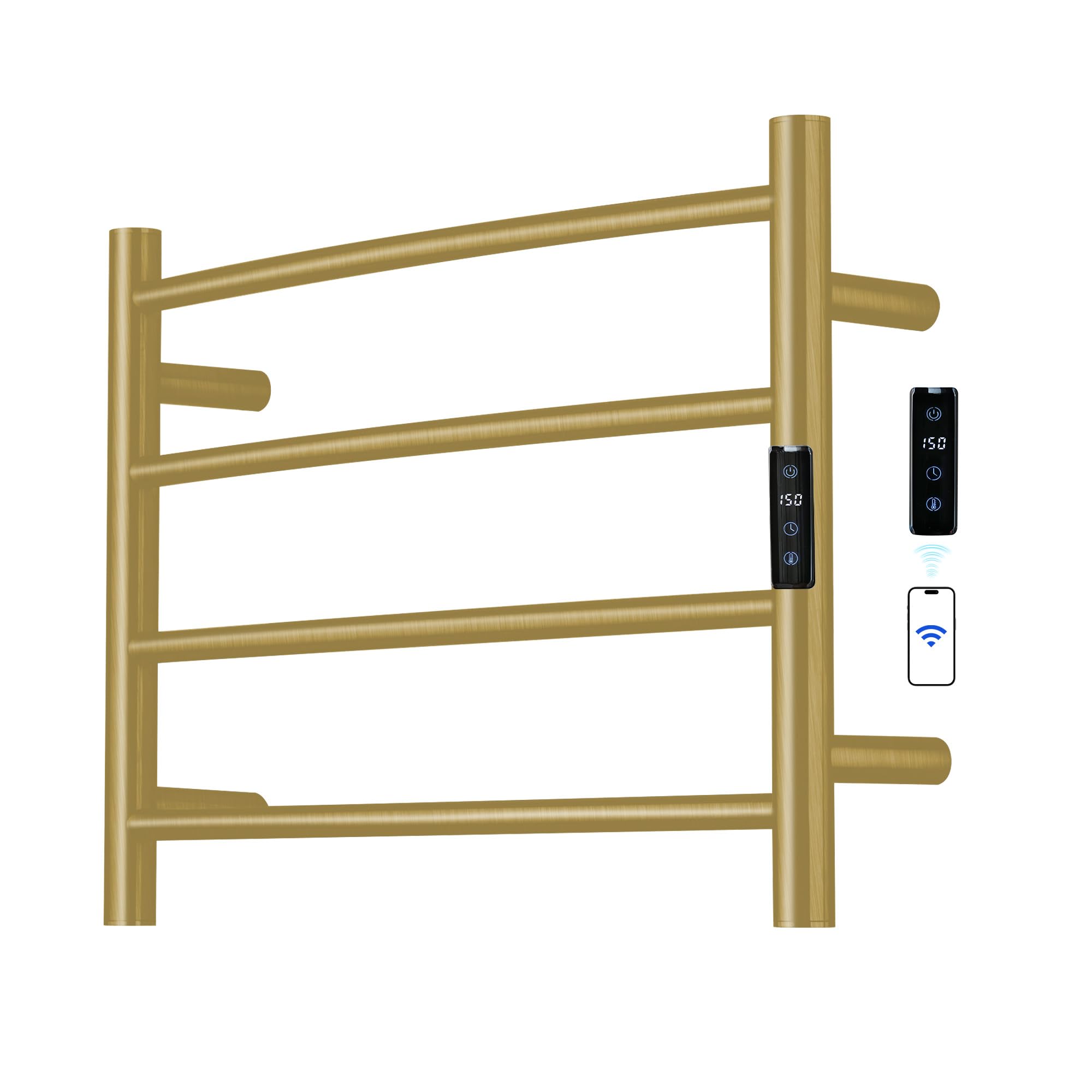 Electric Towel Rack with Voice Control for Alexa & Google Home,TUYA - Wall-Mounted Bathroom Heating Towel Warmer,Plug-in,Stainless Steel Material,16.54x23.62x5.51 in,Gold，4 Bars Gold With Wifi 4 Bar