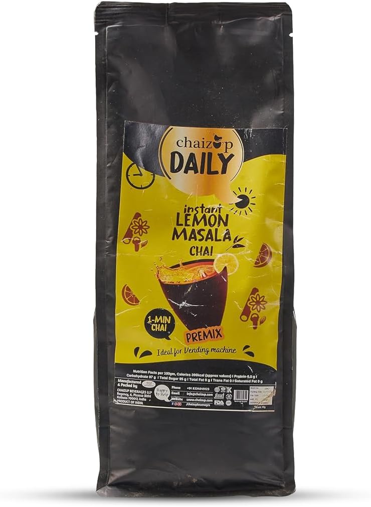 Chaizup Daily 1 Min Instant Lemon Masala Tea Premix - 1kg Poly | Lemon Masala Flavours | Approx. 72 Servings | 1kg