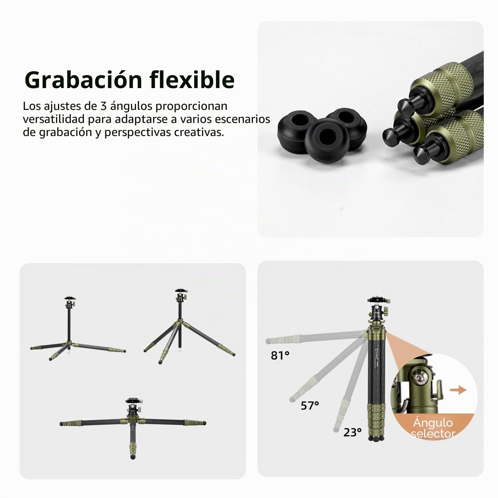 Cayer CH35 Trípode Viaje para Cámaras,Trípode Compacto de Fibra de Carbono,Soporte Compacto 53.6 Pulgadas, Carga Máxima de 17.6 lbs para Sin Espejo, Videocámaras, Teléfonos Móviles Cámaras Web | Trípode compacto, patas de 5 secciones, placa tipo arca, car