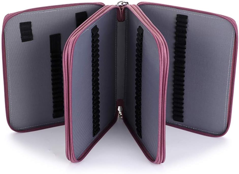 BTSKY Colored Pencil Case- 120 Slots Pencil Holder Pen Bag Large Capacity Pencil Organizer with Handle Strap Handy Colored Pencil Box with Printing Pattern Purple Star