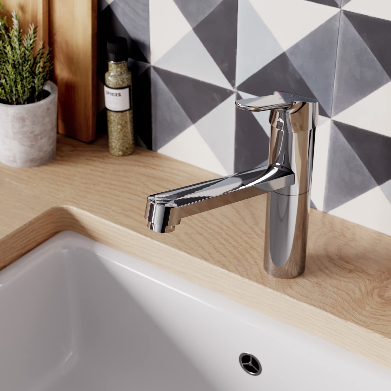 Ideal Standard – Ceraflex Küchenarmatur, mit hoch angesetztem Rohrauslauf, mit FirmaFlow Kartusche, Schwenkbereich 360°, BlueStart, Schnellmontagesystem EasyFix, Chrom