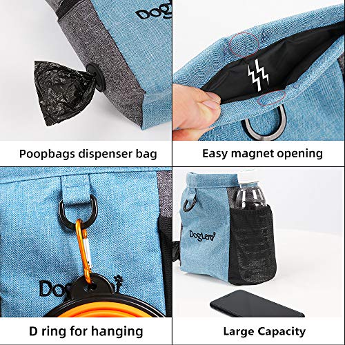 TANGN Leckerlibeutel Futterbeutel für Hunde Magnetverschluss, Hunde Leckerlitasche mit Einstellbar Bund & Kotasche Öffnung, Wasserfest Futtertasche leckerli Beutel für Hundetraining Ausbildung (Blau)