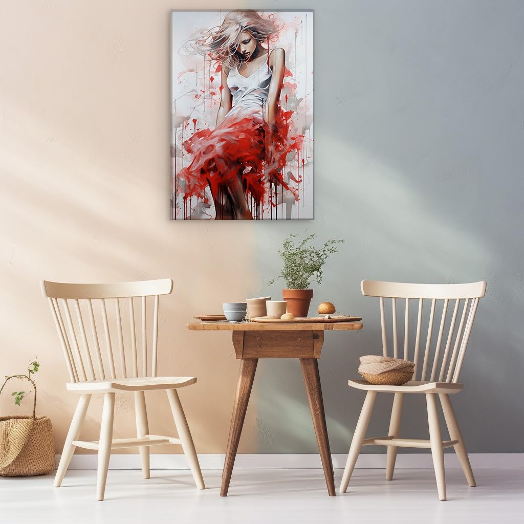 Canvas for Living room. Whirl of Color and Motion: The Enigmatic Dance of the Blonde in Red, 27 x 18 inch Canvas Wall Art - Ready to Hang - 69x46 cm (27x18 inch)