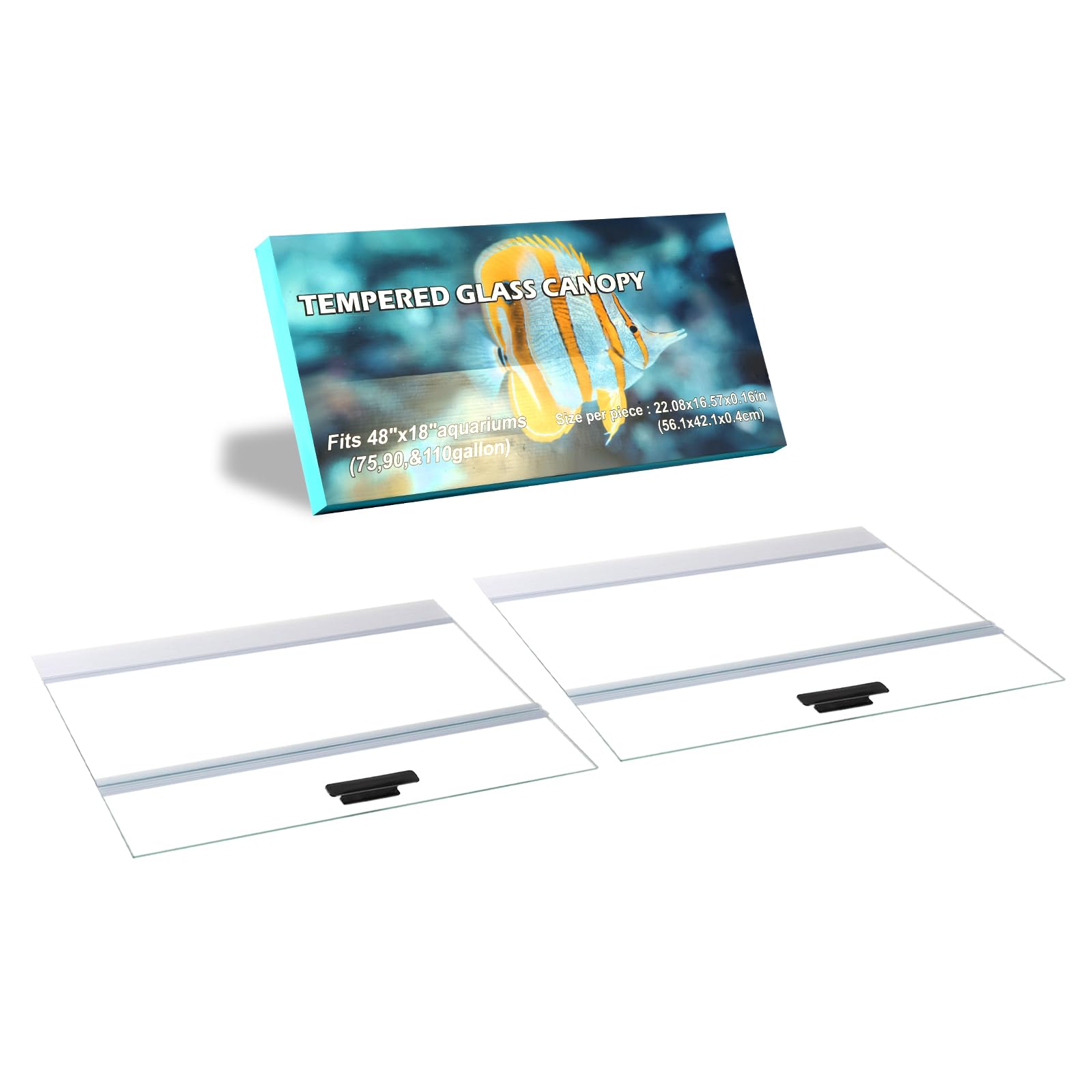 2PCS Set Clear Tempered Glass Canopy,75/90/110 Gallon Aquarium Fish Tank Hoods for Aqueon (22.08x16.57x 0.16in Each Piece)