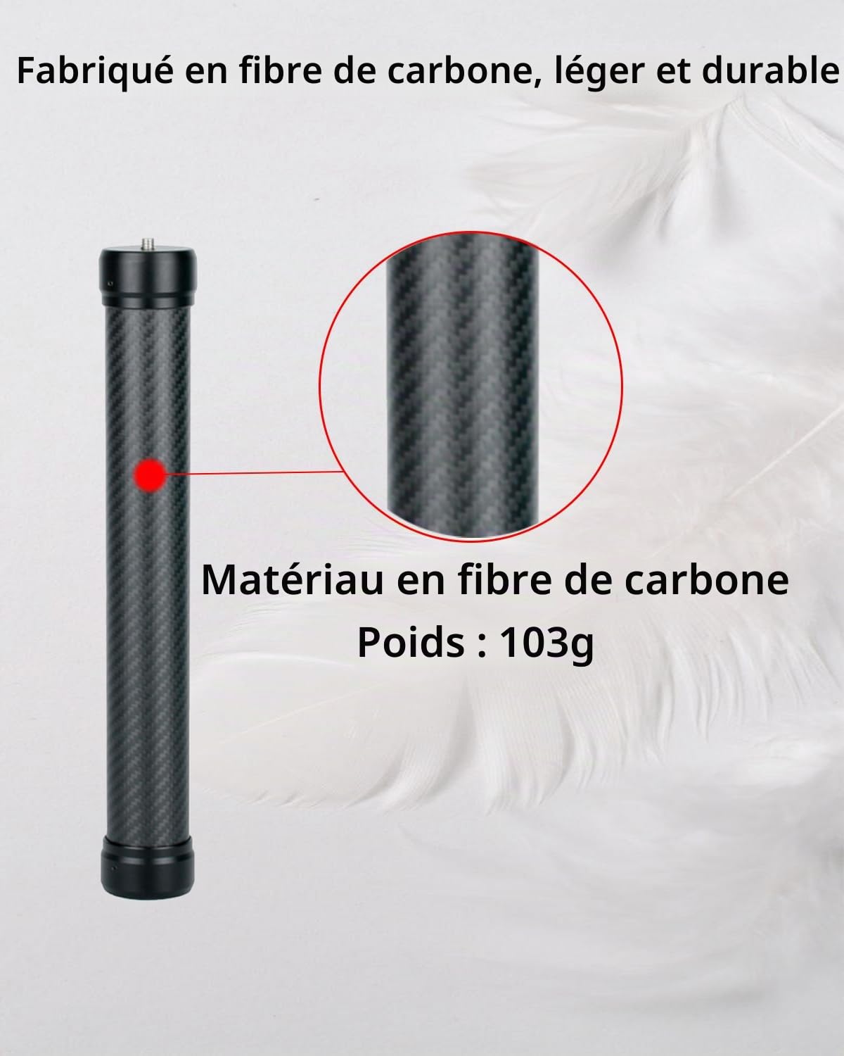 Professionnel Carbone Fibre Extension Monopode Pôle Bâton Tige 1/4'' Compatible pour DJI RS4/RS4 Pro/RS3 Mini/RS3/RS3 PRO/RS2/RSC2/Ronin S/Ronin SC/Zhiyun Crane 3 Weebill Cardan Stabilisateur