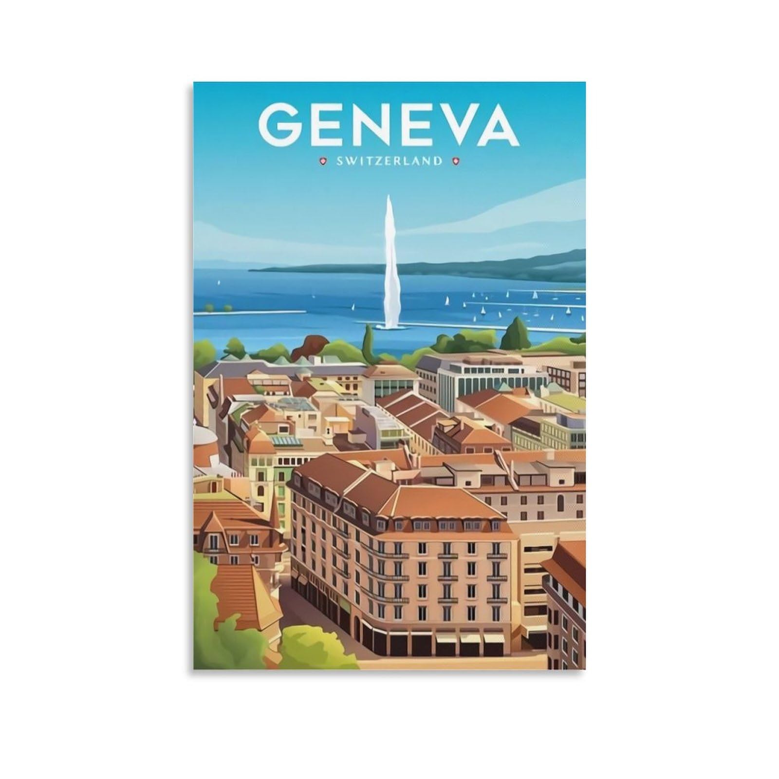 Orbana Unframe-Style Geneva Switzerland Vintage Travel Posters 08X12inch(20X30cm) Canvas Print For Living Room, Bedroom, Dorm, Home, Office Wall Decoration