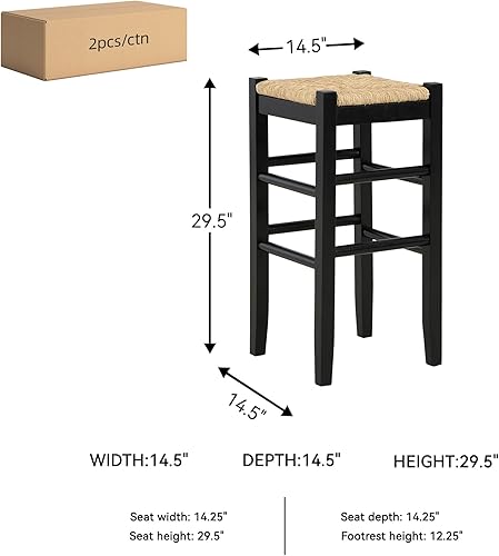 Miniatura 3 de Signature Design by Ashley Mirimyn Farmhouse - Taburete de bar de altura de barra de 29.5 pulgadas con asientos de mimbre tejido, 2 unidades, negro