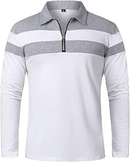 CARWORNIC Herren-Poloshirt, langärmelig, 1/4-Reißverschluss, schmale Passform, Patchwork, leger, Baumwolle, Arbeit, Tennis, Golf-Tops