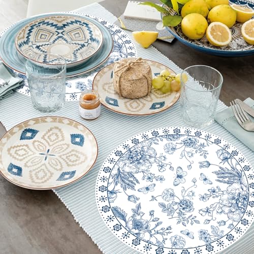 Set de table jetable en papier motif floral bleu 35 cm pour réception chic x50