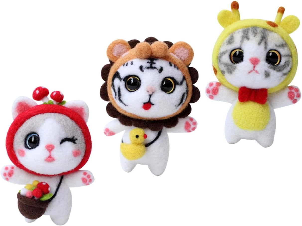 STOBAZA 3 Sets Wool Felting Kit for Beginners Cartoon Doll Needle Felting Supplies DIY Craft Tools with Needles Complete Wool Felt Embroidery Set for Home Decoration and Making
