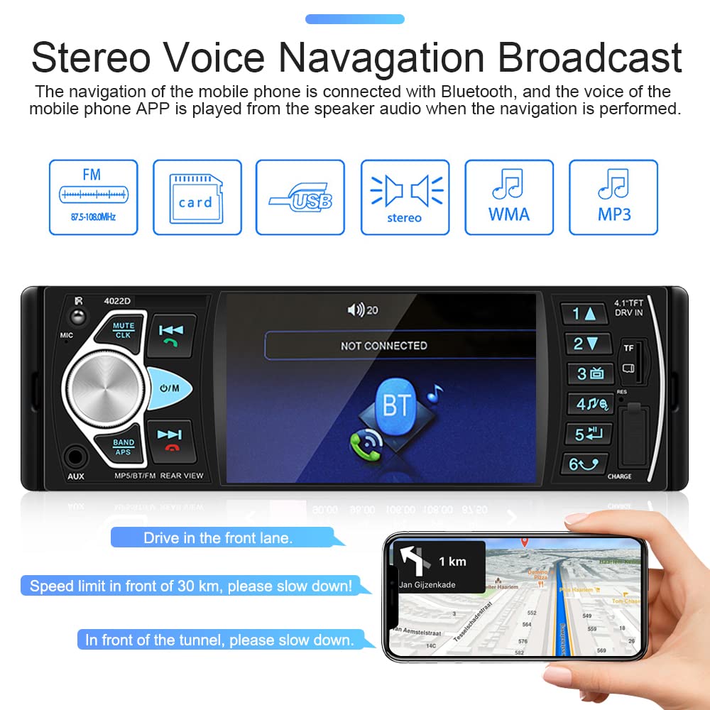 Hikity Radio Coche 1DIN Bluetooth, Pantalla Digital TFT 4.1'' | Manos Libres, Cámara Trasera, FM USB AUX TF, SWC, Estéreo, Radio Pantalla 1 Din