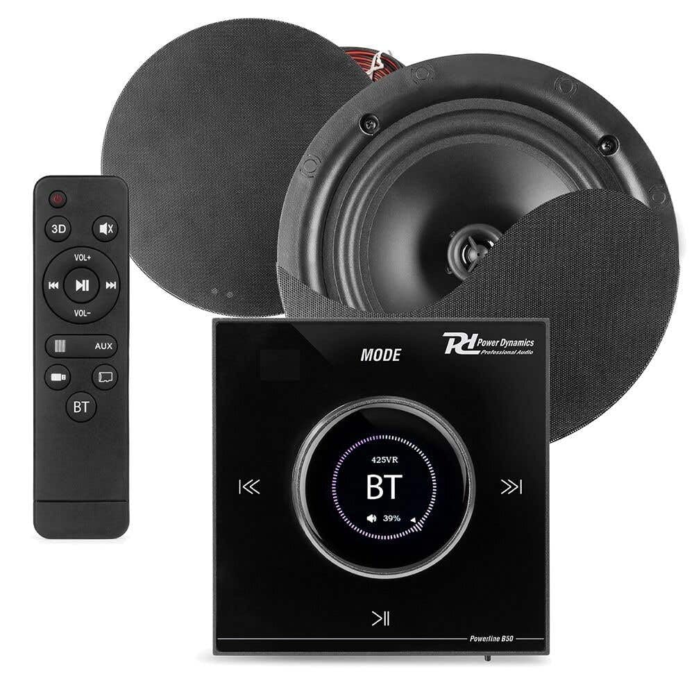 Power Dynamics B50B Kit Audio Encastrable BT avec Amplificateur Noir et Enceintes Plafond 2x25W - Noir