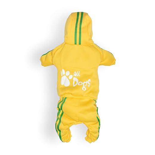 All Dogs - Chándal para Perros - Sudadera con Capucha y Pantalón de Chándal, 4 Patas - Chándal de Perro con Tejido de Algodón Suave y Cálido (X-Small, Amarillo)