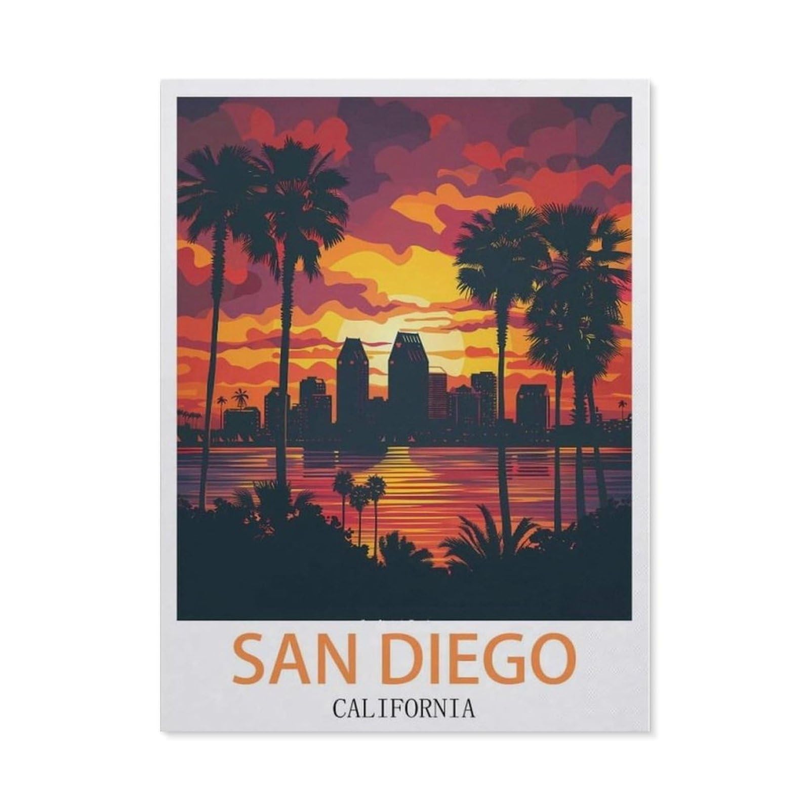 Beayodkp （40 X 50 Cm/15.74 X 19.68 Inches） San Diego California Vintage Travel Poster，5D Diy Diamond Painting Full Round Drill Diamond Embroidery Cross Stitch Rhinestone Mosaic Paintings Art-Ch50