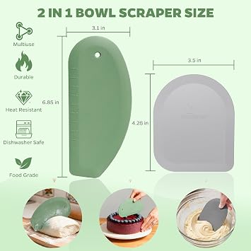 Bowl Scraper Dough Scraper Tool, 2PCS Silicone Bench Scraper for Kitchen