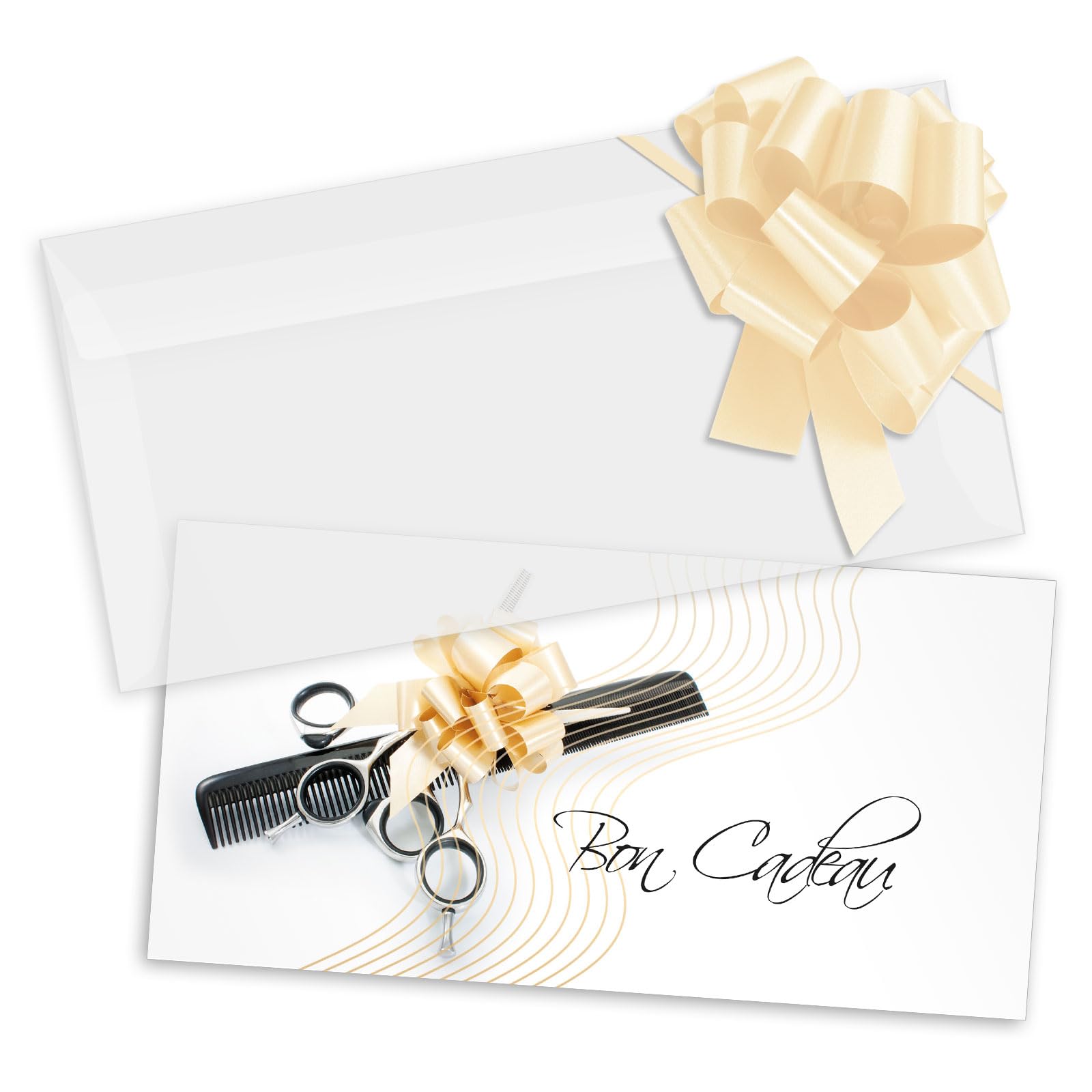 POS BON. 100 formulaires pour créer vos propres bons cadeaux + enveloppe + nœuds ruban, pour des salons de coiffure. K9284F-2-100-V2