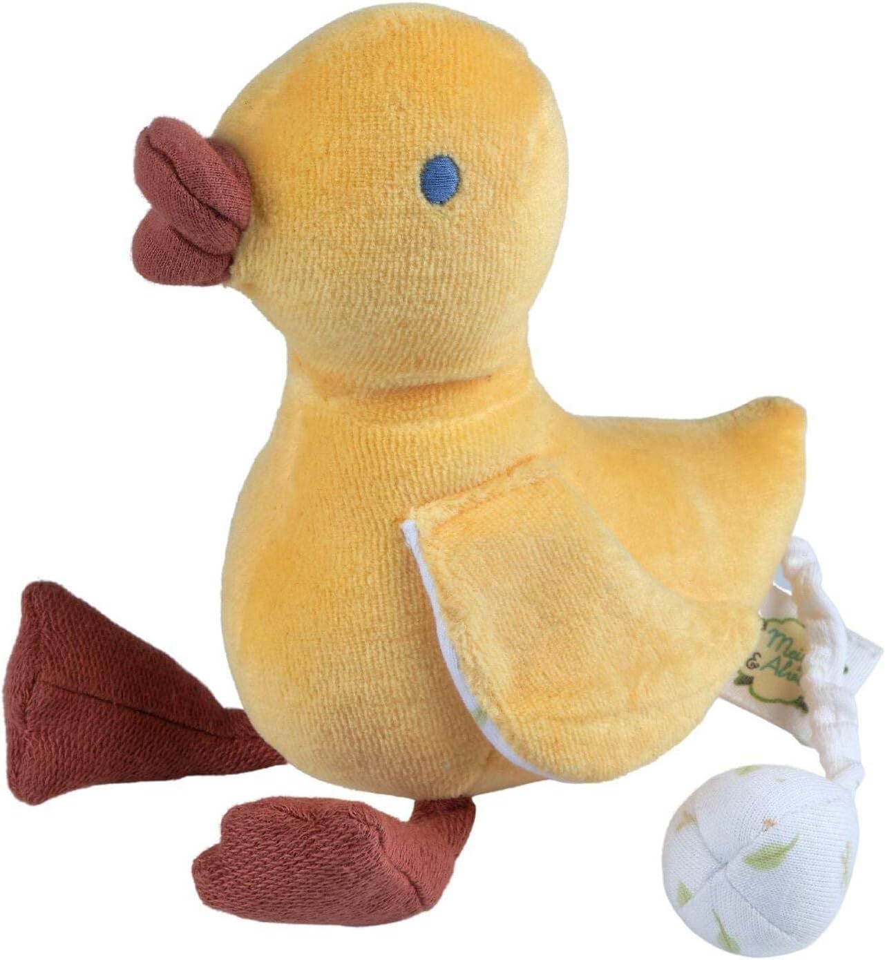 Tikiri Tara the Duck Musical Plush Toy – Organic Baby Lullaby Soother | Soft OCS100 Certified Plush Duck with Pull-Tail Music Box | BPA-Free, Non-Toxic, Eco-Friendly Newborn Comfort Toy (0+ Months)
