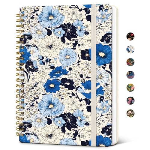 Journal à spirale ligné A5 carnet mignon couverture rigide jardin azur 140 pages pour écrire