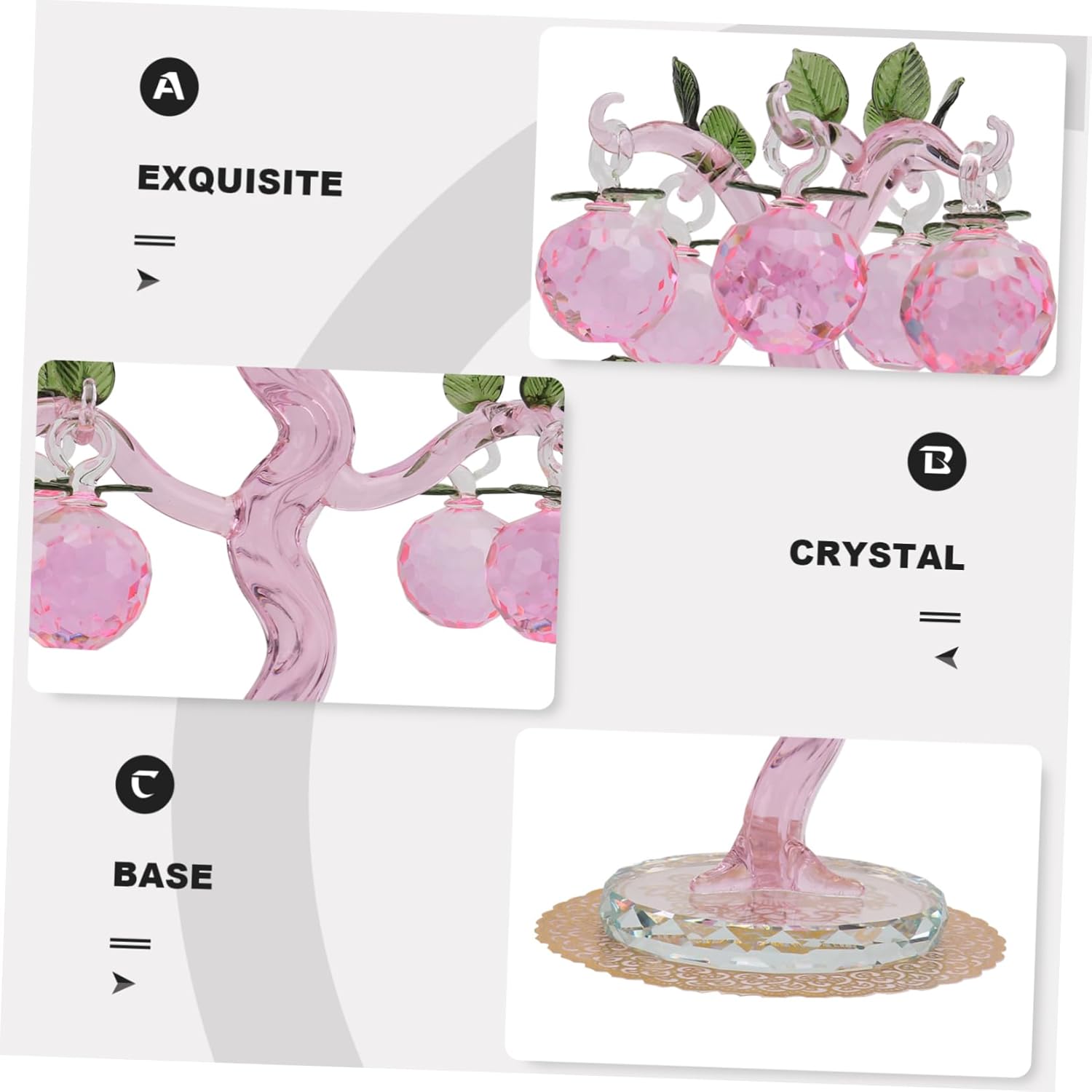 Unomor 1Pc Pink Crystal Apple Tree Desktop Ornament Fruit Tree Decor for Home Decoration Stylish Adornment for Living Room for and Photo Props