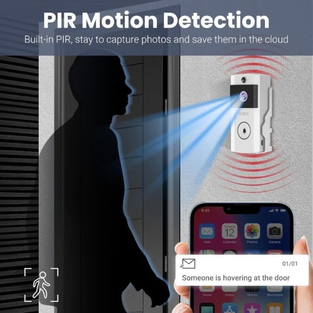 Timbre inalámbrico con video para control de aplicaciones y conversaciones bidireccionales, batería de larga duración, timbre inteligente para seguridad del hogar para alertas de movimiento