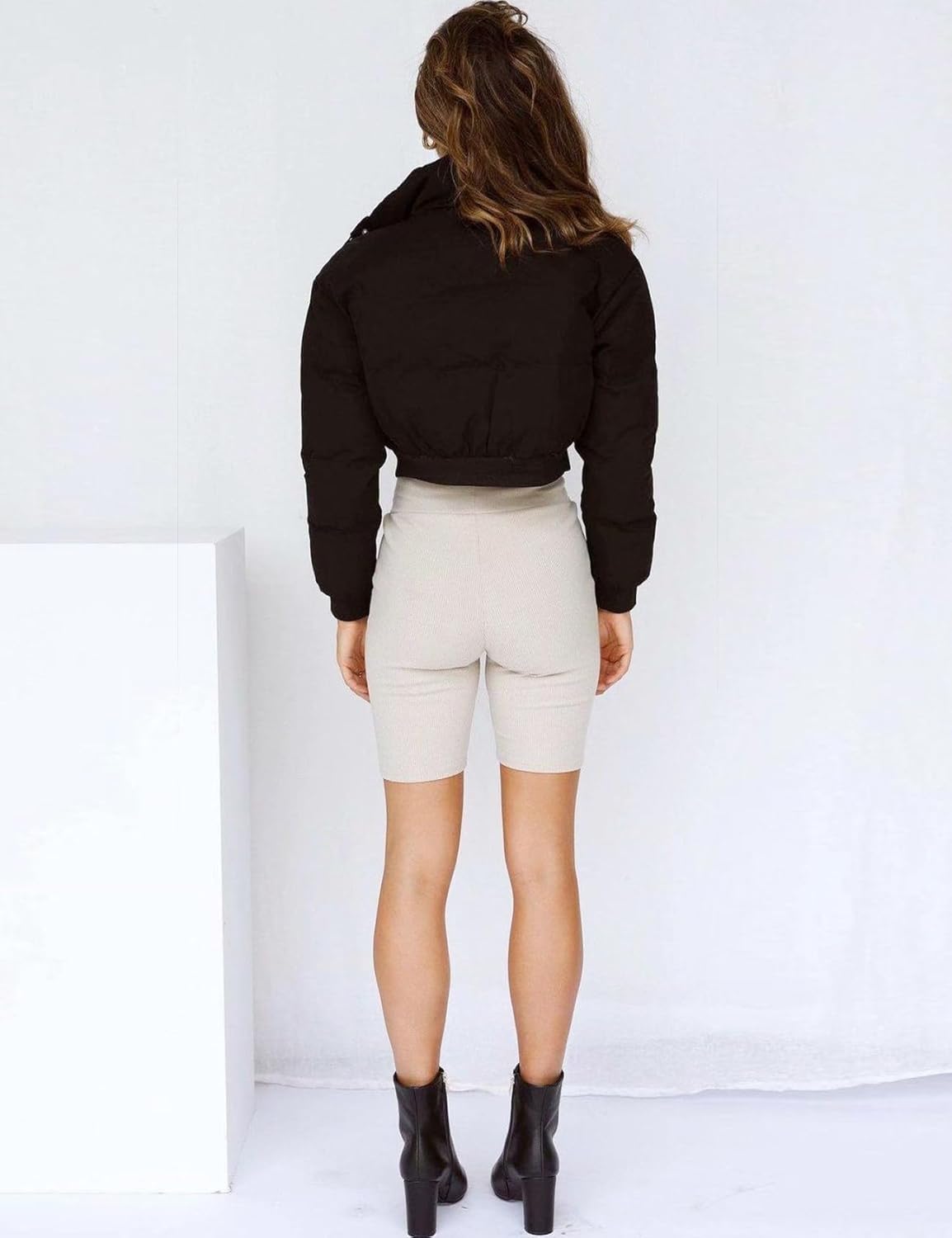 Gihuo Women' s Cropped Puffer Jacket Padded Long Sleeve Bubble Coats Winter Warm Puffy Outerwear - Image 7