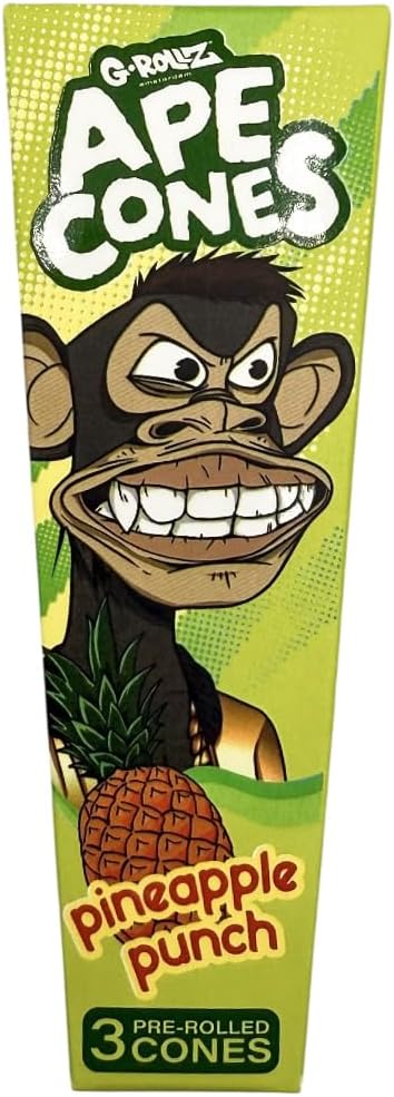 G-Rollz Ape Pre-Rolled Cones, King Size Rolling Papers, Pop Activated Flavoured Tip � 3 Pack (Pineapple Punch)