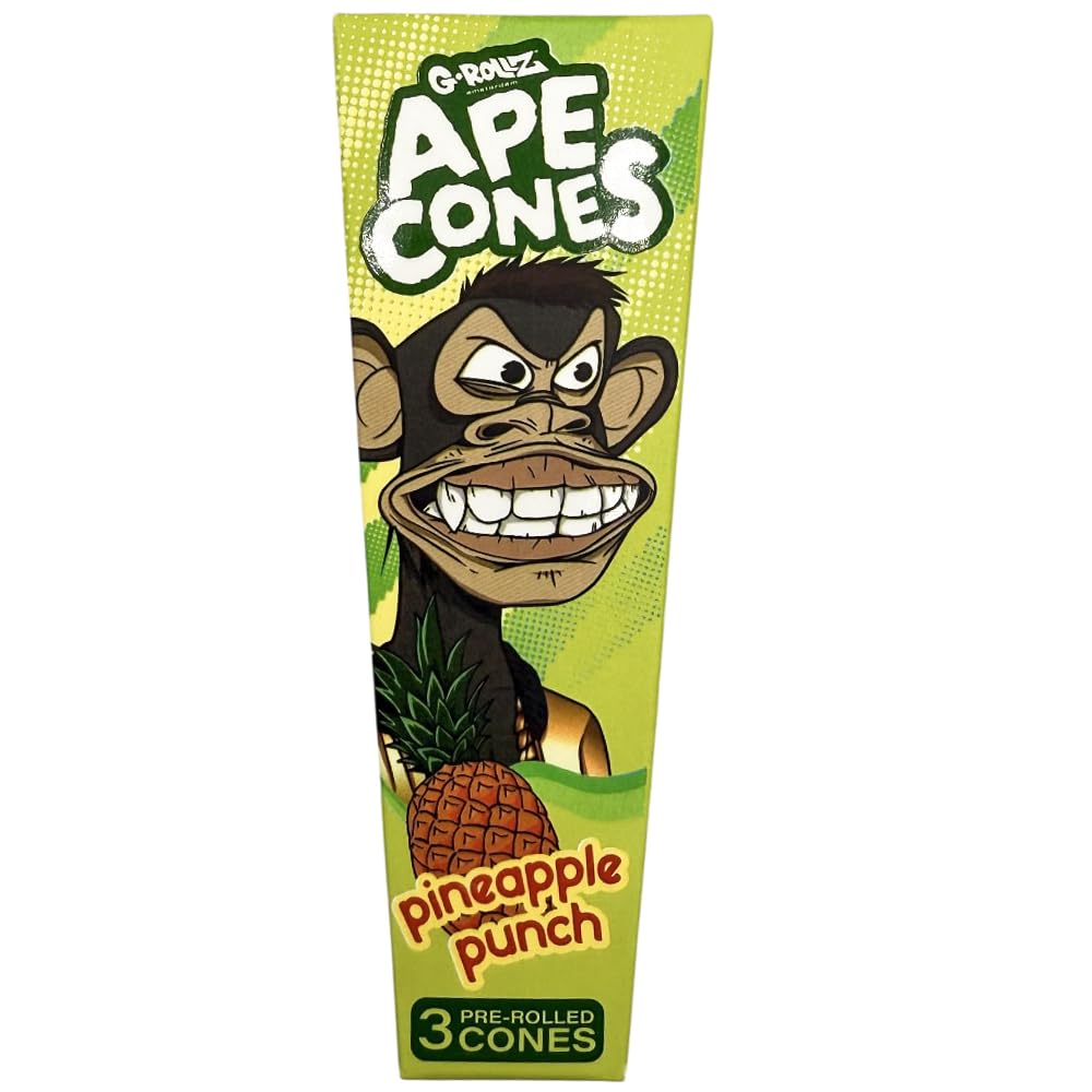G-Rollz Ape Pre-Rolled Cones, King Size Rolling Papers, Pop Activated Flavoured Tip � 3 Pack (Pineapple Punch)