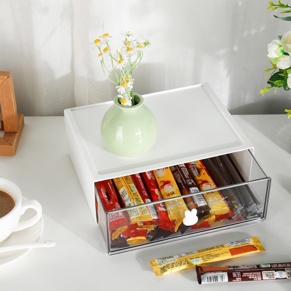 BAIEUEJO Tee Organizer,Stapelbar Teebox,Tee Box für Lagerung Teebeutel,Kaffee,Stroh usw,Kunststoff Aufbewahrungsbox,Küchen Organizer für Küche/Bad/Ankleideraum/Arbeitszimmer usw(weiß).