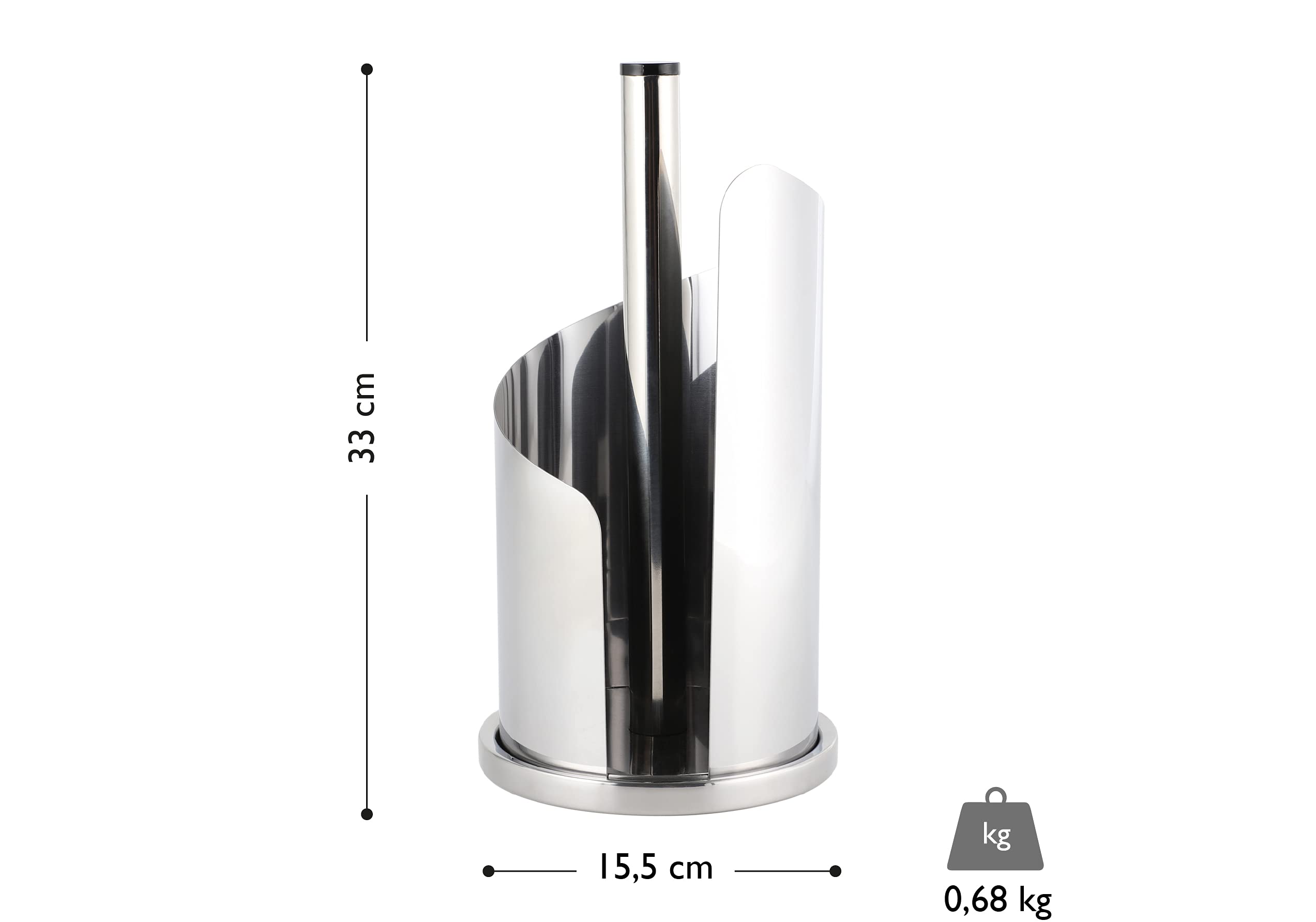 ECHTWERK Portarotolo da cucina, Portasciugamani, Portarotolo in acciaio inox, facile da strappare, facile da usare, verticale, robusto, Edizione argento, 15,5 x 33 cm