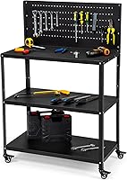 OLBRUS 50.4x33.4 Inch Heavy Duty Steel Workbench with Pegboard, Adjustable Shelves & Lockable Wheels - 600lbs Garage Storage Table