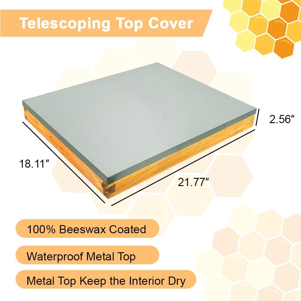 1 Set 10 Frame Langstroth Beehive Parts Kit, 100% Beeswax for Beekeeping Equipment (Telescoping Top Cover, Inner Cover, Bee Escape, Plastic Queen Excluder, Solid Bottom Board)