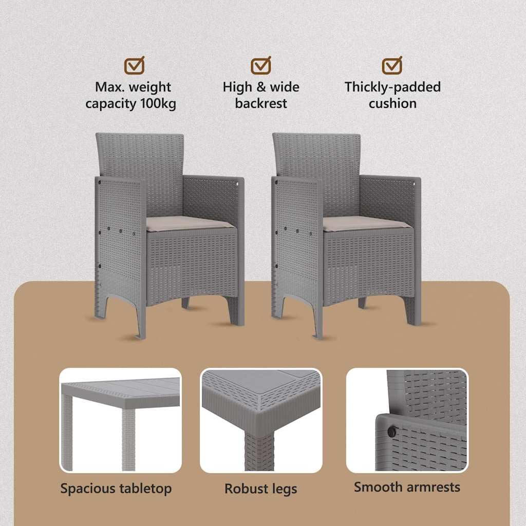 vidaXL Set da Pranzo per Giardino 3 PCS Grigio Chiaro Rattan Polt, Set da Pranzo all'aperto, arredo Giardino Moderno, Leggero per TACE, Tavolo Robusto per riunioni estive