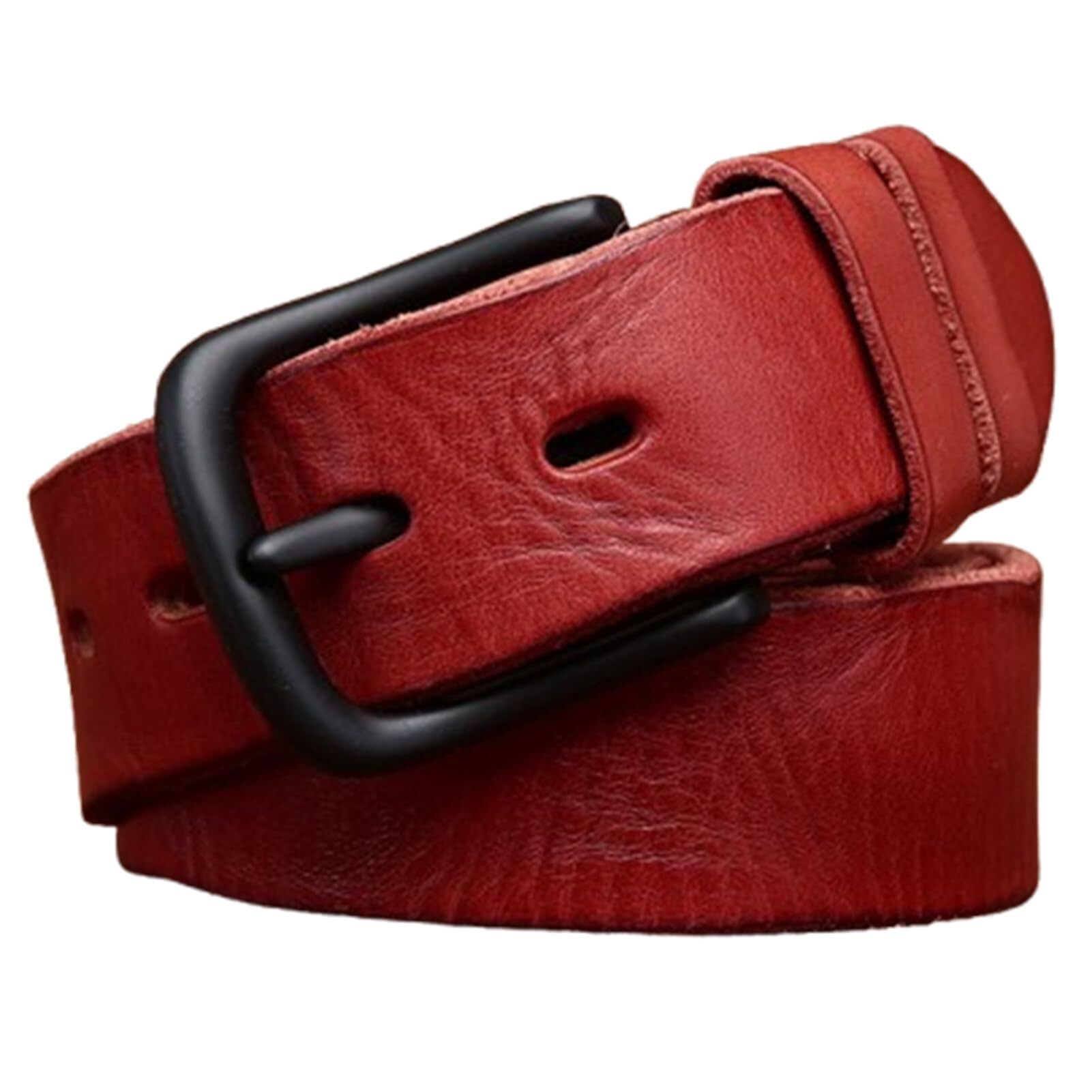 Men 4mm Thick Full Grain Leather Belt 1 3 Wide Great for Casual Jeans Dress Work Adjustable Red