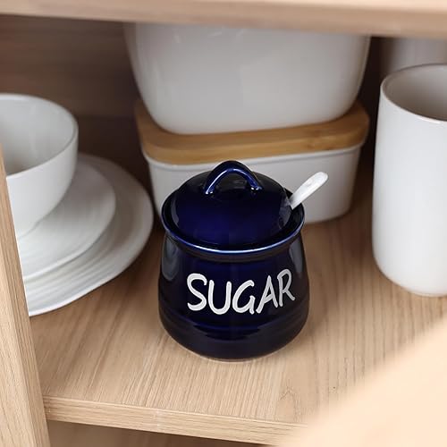 Vista 13 de HAOTOP Azucarero de porcelana con tapa y cuchara 12oz (beige)