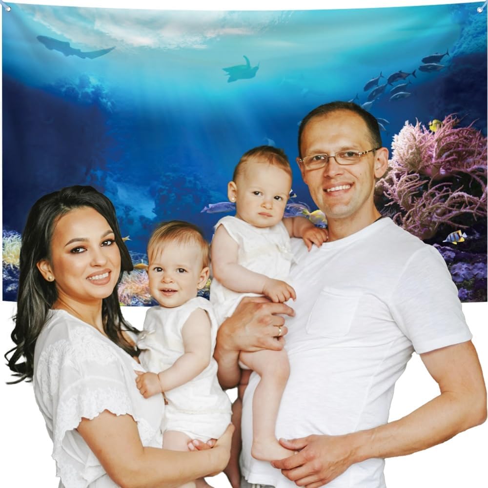 7x16ft Undersea World Garage Door Banner Decorations Deep Sea Ocean Fishes Aquatic Plants Cartoon Theme Garage Door Cover With Grommets Birthday Party Summer Holiday Luau Hula Party Supplies