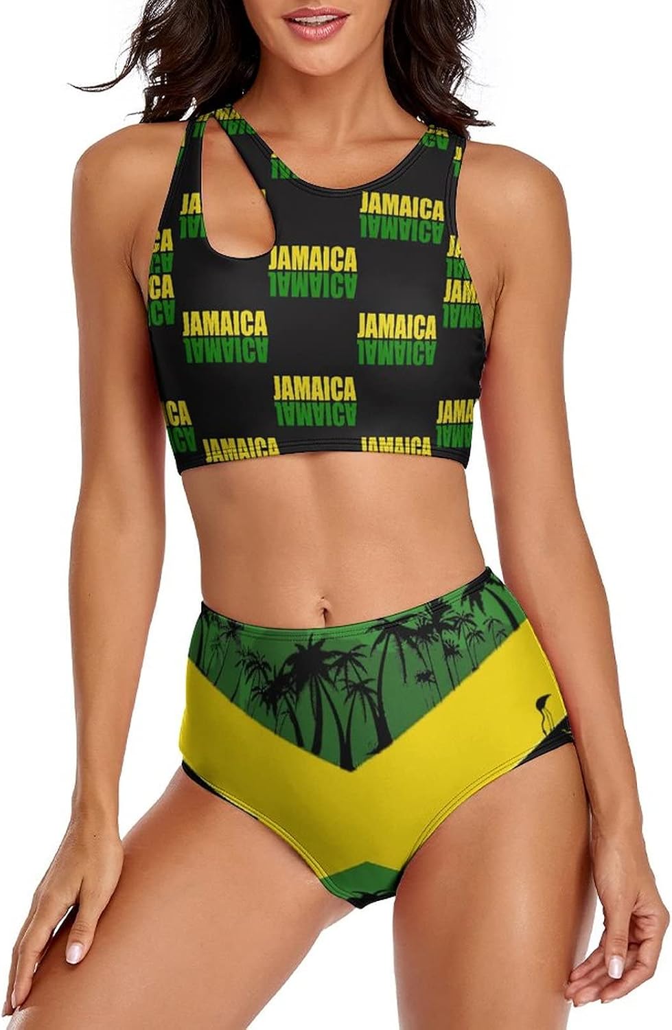 Adugen Origei Jamaica Flag Women's Two-Piece Swimsuit Triangle Bathing Swimsuit Beach Party S