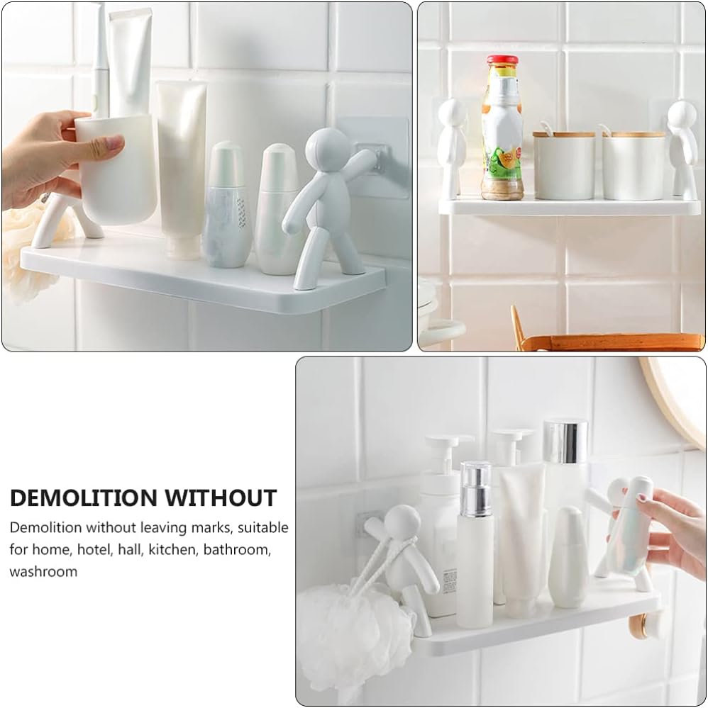DOITOOL 2pcs Floating Shelves Wall Mounted Figure Ledge Display Plastic Wall Shelf Stick On Damage Removable Hanging Rack Decor for Kitchen Bathroom Living Room