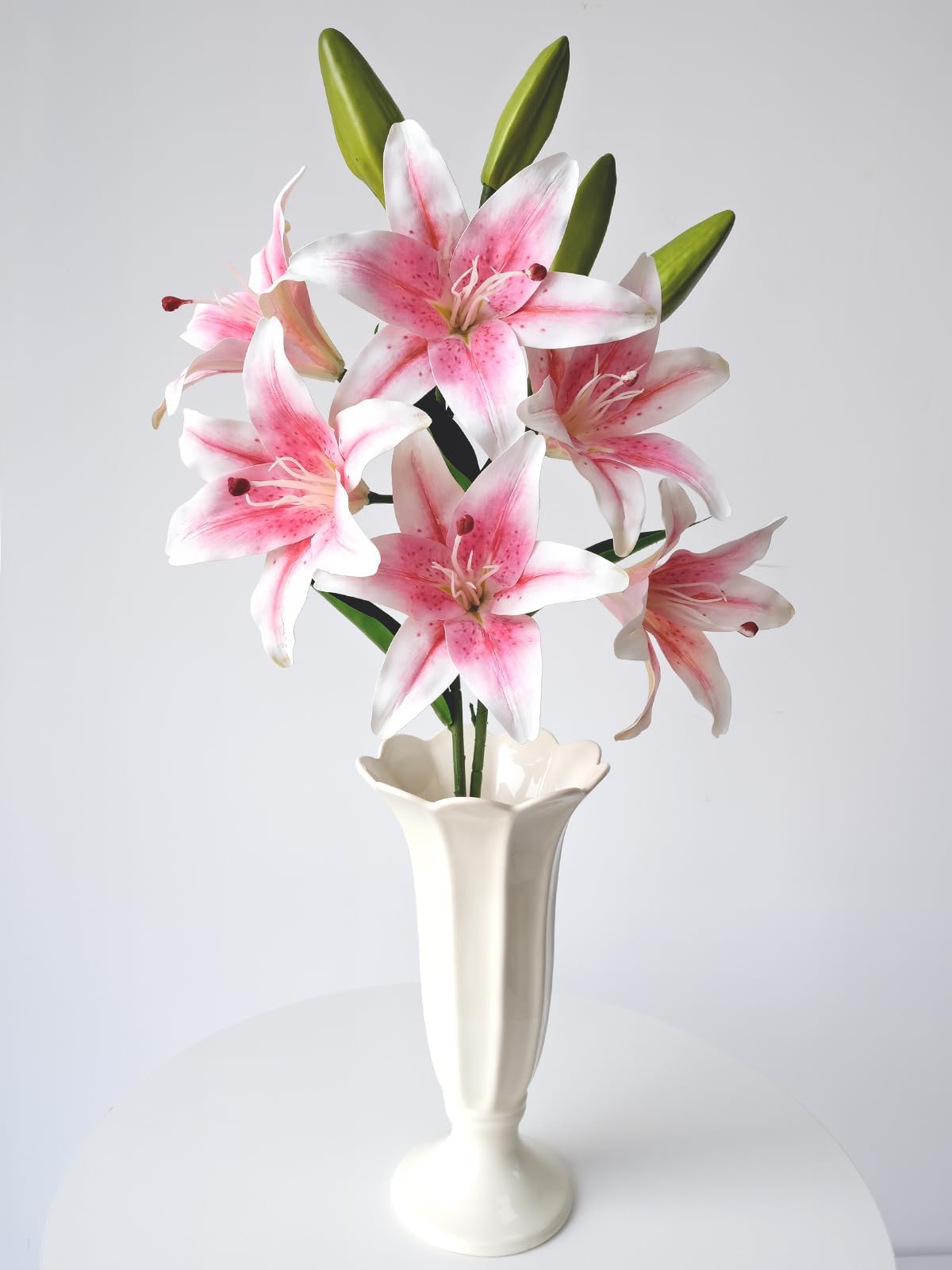 2 Pcs Pink Stargazer Lily Artificial Flowers, Long Stem 28" 6 Heads Artificial Lily Silk Flowers, Full Bloom Easter Faux Tiger Lily for Christmas Home Hote Tall Vase Arrangement Decor