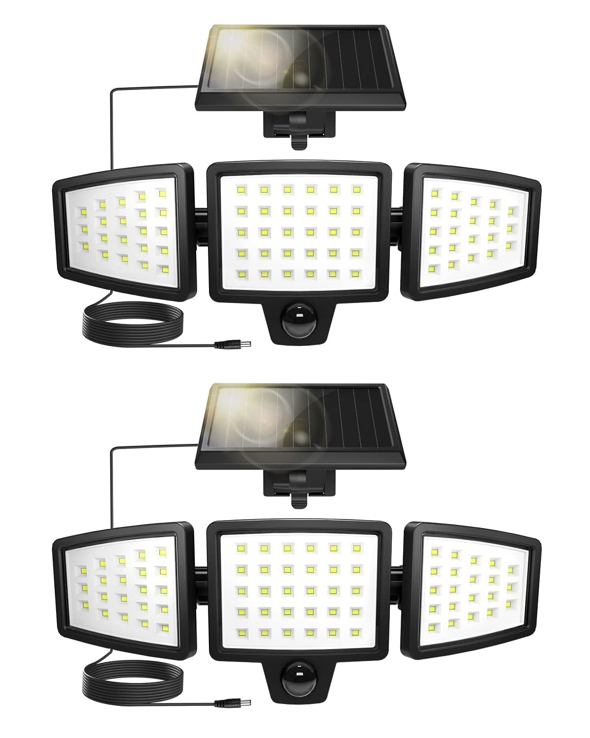 Lepro Luz Solar Exterior Detector de Movimiento, 72 LED 1000 LM, Pack de 2 | Foco Solar Exterior Potente de Seguridad, Impermeable IP65, 3 Cabezales, Ángulo de 270° Rotación de 360° para Jardin Garaje