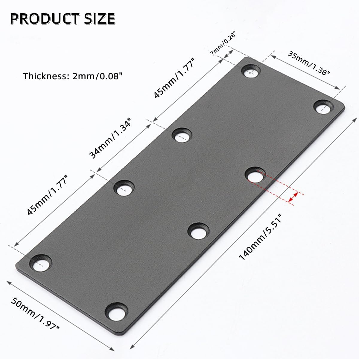 dophee 4PCS Black Flat Mending Plates, Black Stainless Steel Straight Brace Repairing Joining Fixing Flat Bracket with Screws for Wood Furniture Fence, 50x140mm/1.97"x5.51"