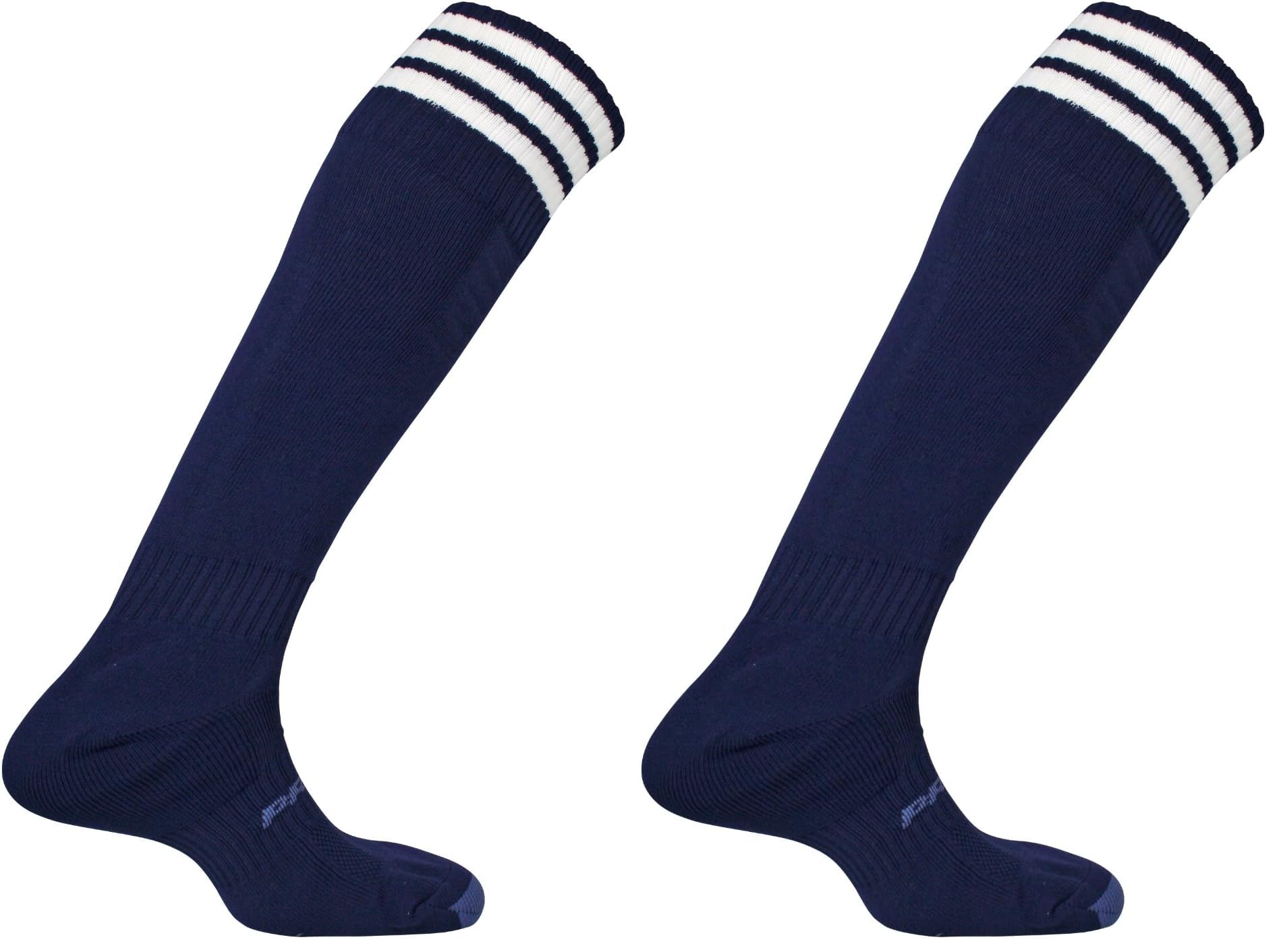 Mitre Adult Mercury 3 Stripe Football Socks | Football Team Kit | Lightweight Long Sock | Breathable Sports Sock, Navy/White, Senior (7 UK - 12 UK)