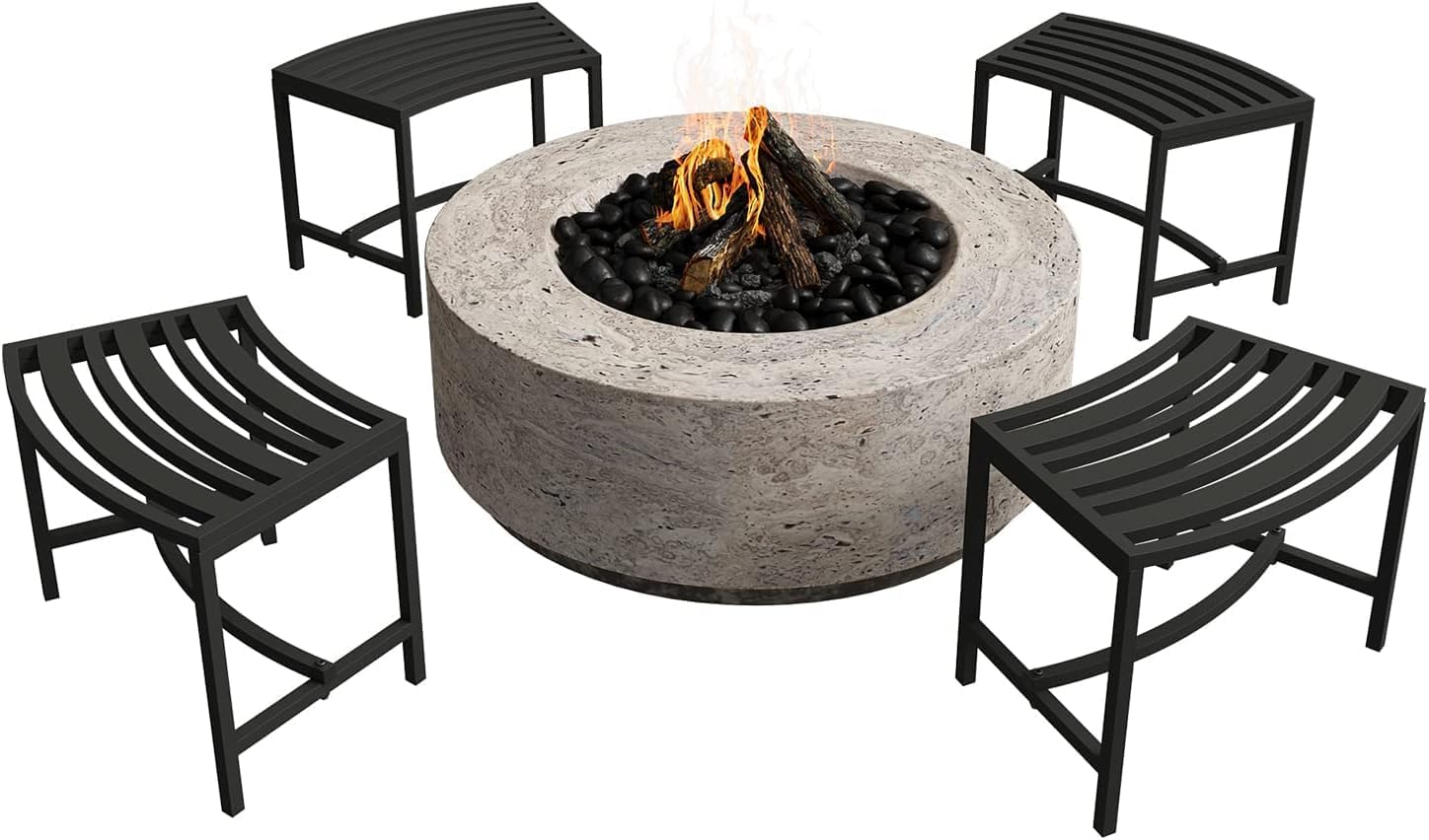 Heavy Duty Curved Fire Pit Bench Set of 4, Metal Outside Seating, Outdoor Steel Backless Benches for Garden, Patio, Porch, Backyard, Plant Stand