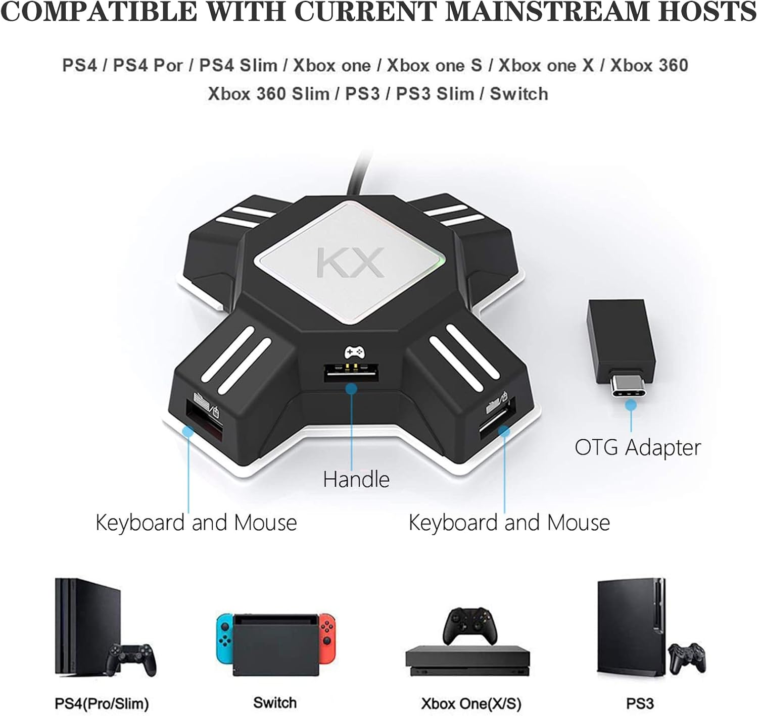 Gamepad Converter, Game Console Mouse and Keyboard Converter for PS4/PS4 Pro/PS4 Slim/XBOXOne/XBOXOne S/XBOXOne X/PS3/PS3 Slim/Switch