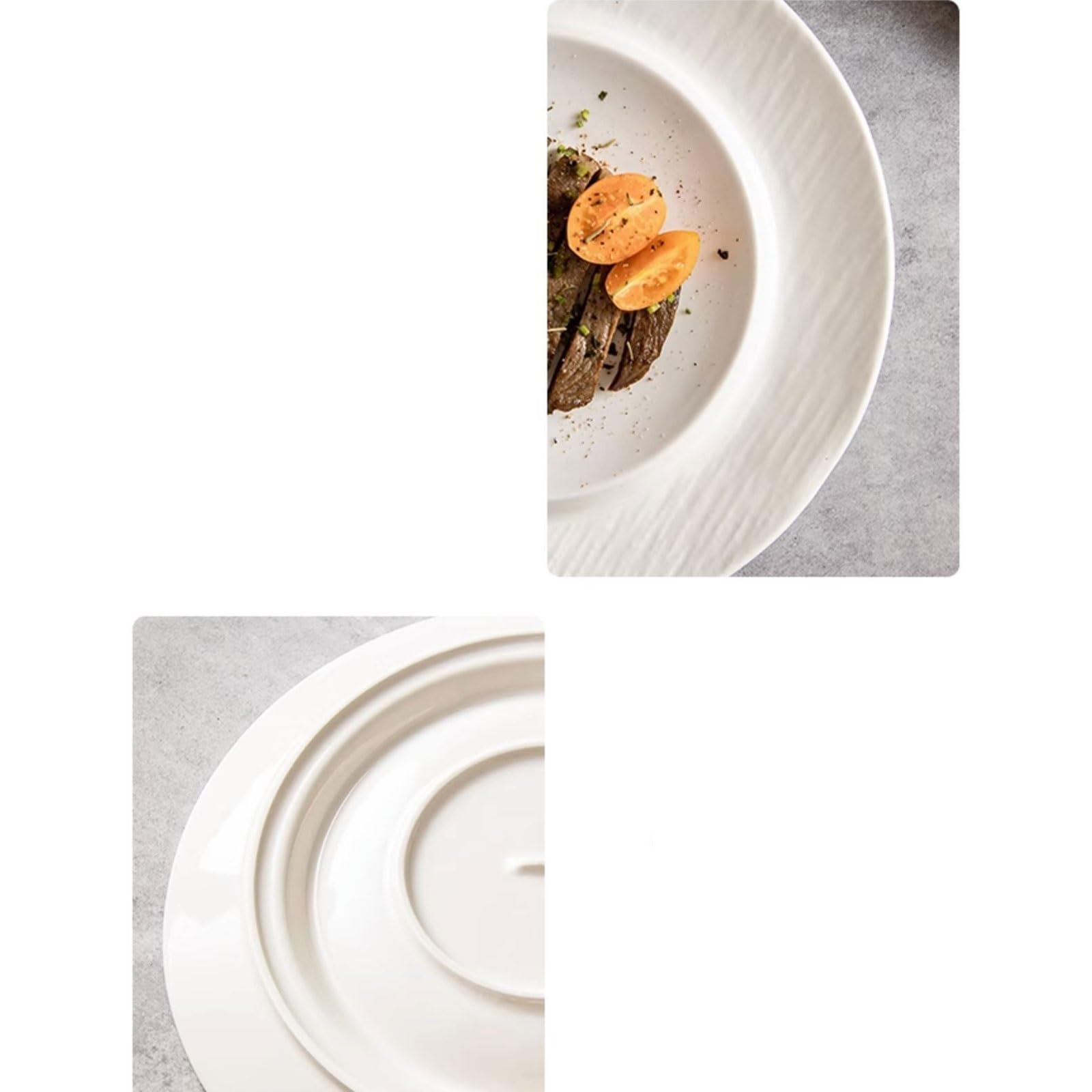 Assiettes de service Assiette en céramique en grès givré, sensation Premium, assiette de nourriture occidentale créative, assiette à Steak, assiette de service peu profonde Assiette réutilisable(Blanc