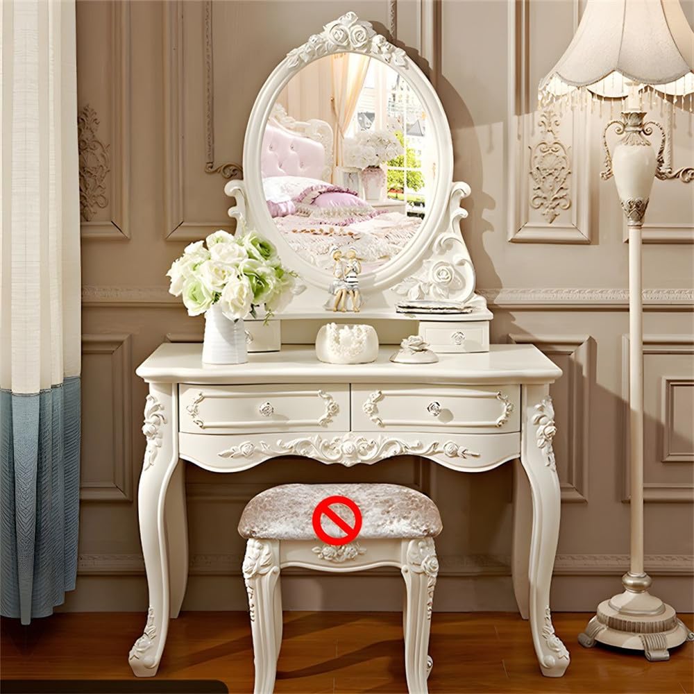 NIUYAO Vanity Mirrored Simple Victorian Style Standard Modern Dressing Table Wood Desk 4 Drawers Make-up Vanity Table Without Stool for Bedroom Dressing Room -41" L x 20" W x 61" H