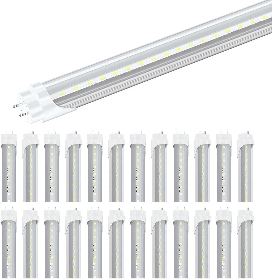 T8 LED 4FT Type B Light Bulbs, 22W(65W Eq.), 3000LM, 6000K, Low Lumen Depreciation, Ballast Bypass, High Heat Dissipation, 4 Foot LED Fluorescent Tube Replacement, Dual-Ended, Clear(4-Pack)