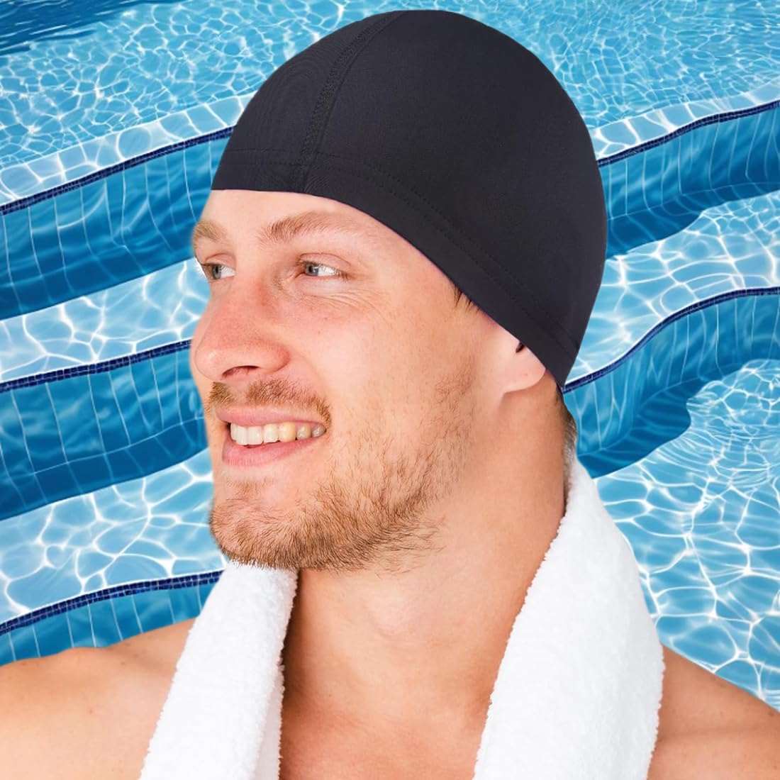Paquete de 2 Gorros de Natación para Hombres y Mujeres, Elástico y Cómodo, Unisex para Adultos y Niños, Apto para Cabello Largo, Piscina Hombre, Swimming Cap (Negro + Azul Marino)