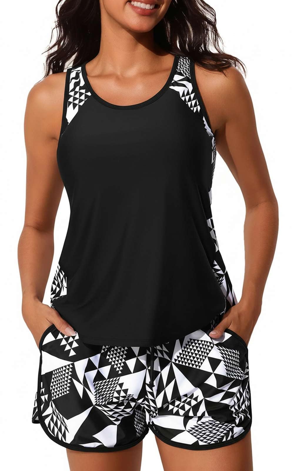 CheChury Tankini da Donna Set Due Pezzi Costume da Bagno a Vita Alta Scollo a U Imbottito Reggiseno Sexy Push up Costumi Mare Floreale Tankini Tops Pantaloncini Donna Beachwear Swimwear Spiaggia